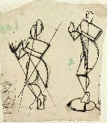 Theo van Doesburg Two sketches of Krishna playing a flute, seen from the front. oil